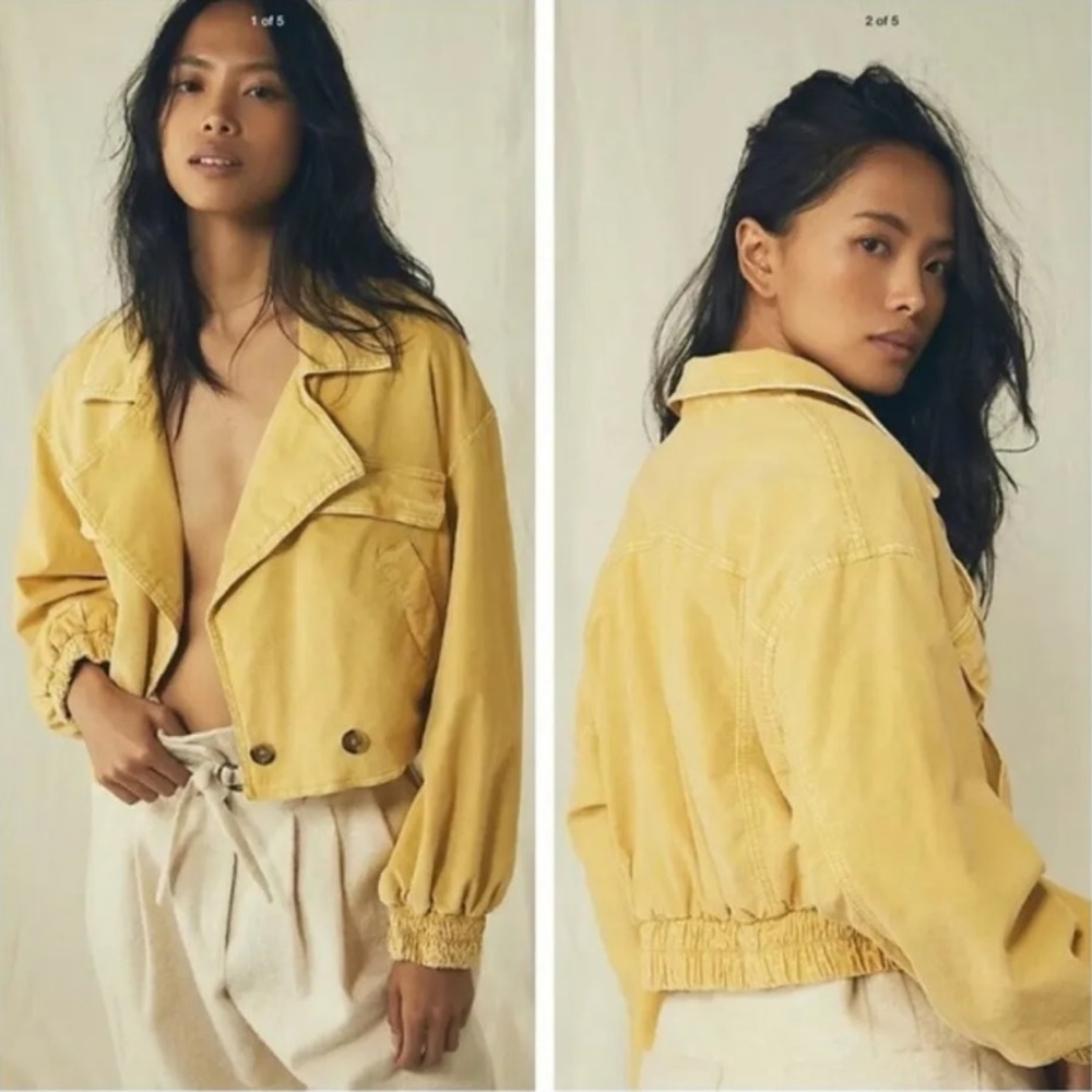 Free People Sure Thing Corduroy Bomber Jacket, Yellow Size S